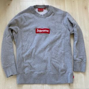Supreme Grey / Red Box Logo Sweatshirt Pullover M